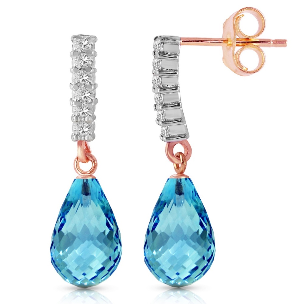 GOLD EARRING WITH DIAMONDS & BLUE TOPAZ - Picture 1 of 5